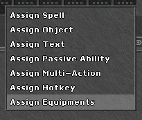 Menu da Action Bar com a opção Assign Equipments selecionada