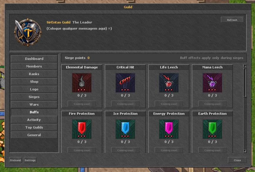 Aba Buffs com benefícios para Sieges