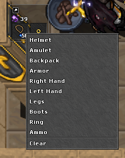 Menu de seleção de equipamentos para os Mirror Slots