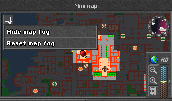 Menu do Sistema de Fog com opções Hide map fog e Reset map fog