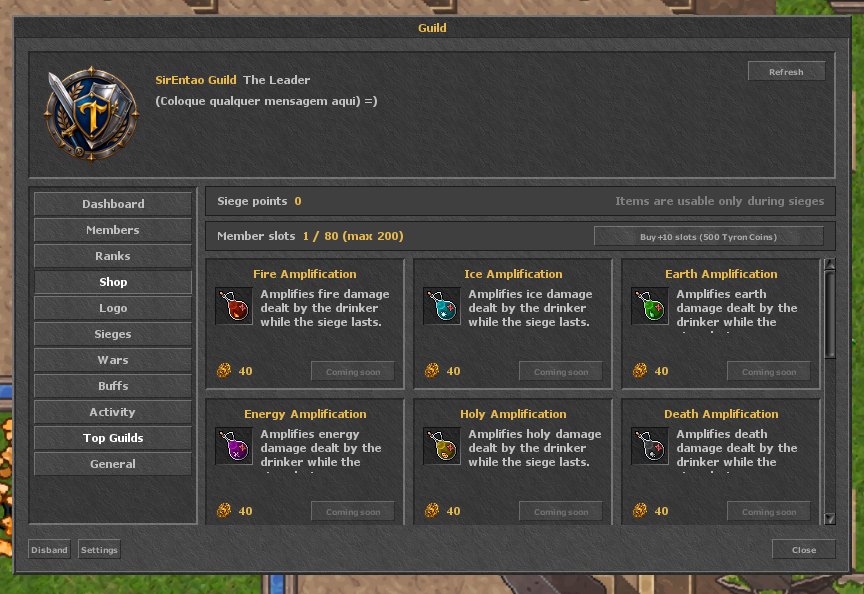 Aba Shop com amplificações elementais por Siege Points