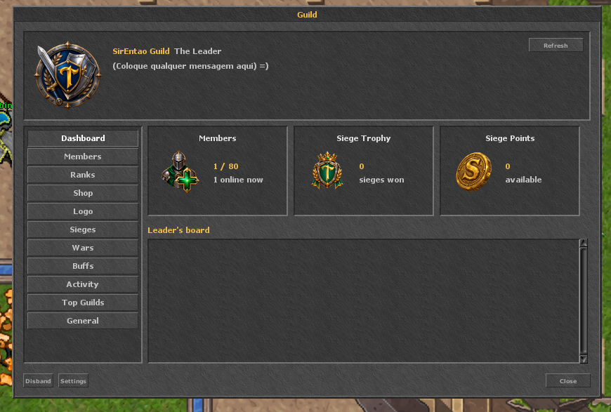 Tela inicial da Dashboard do Sistema de Guild