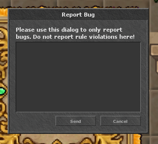 Janela de Report Bug do Ticket in Game