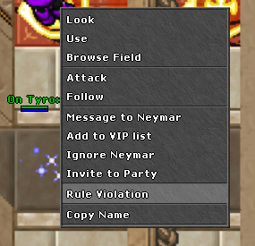 Menu de contexto com opção Rule Violation